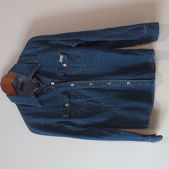 Nevada Blue Long Sleeve Button Down Jacket with Pockets - Picture 2 of 12